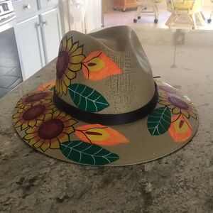 Floral Sun Hat with Black Band